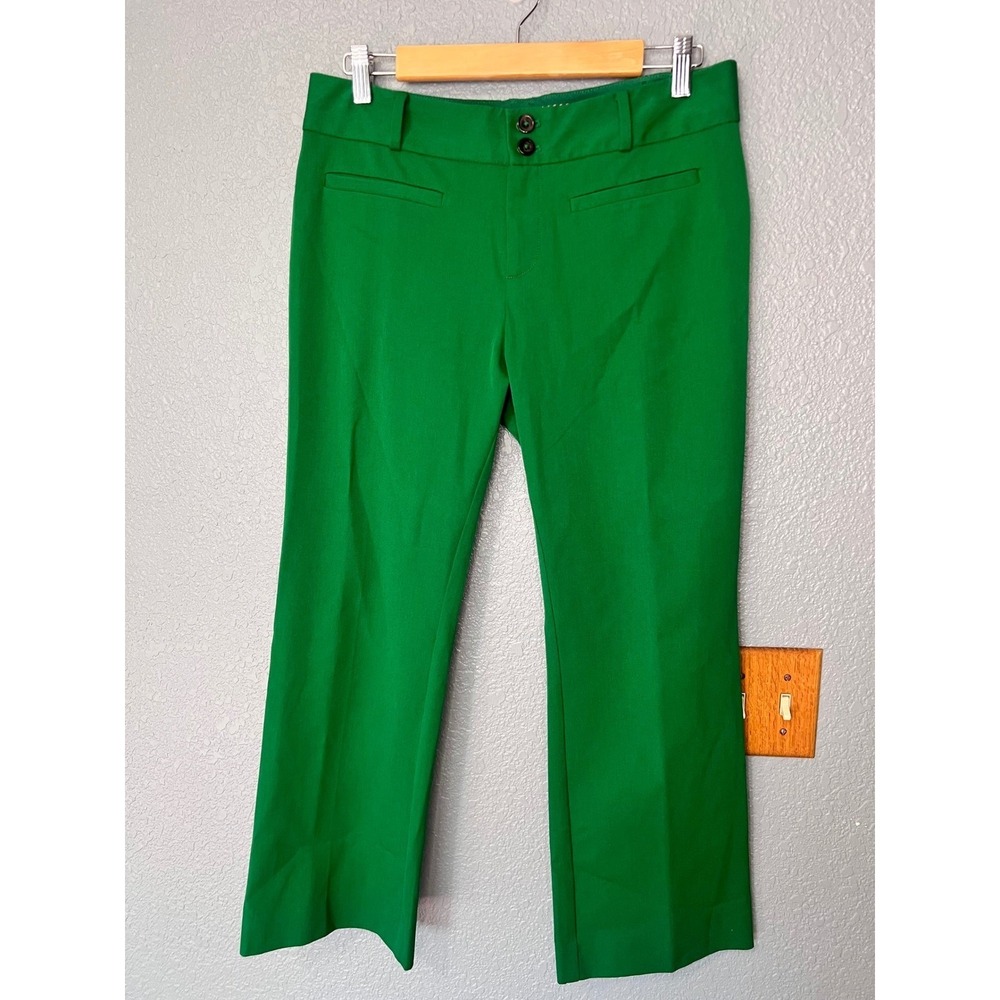 Anthropologie The Essential Crop Flare Green Pants Size 8 Stretch Trousers